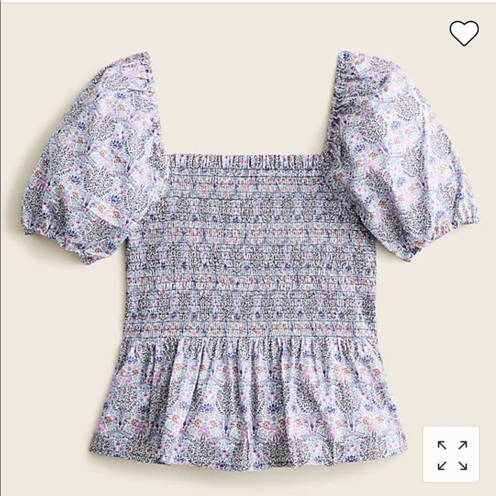 NWT Smocked squareneck organic cotton top in Liberty® Club Nouveau floral